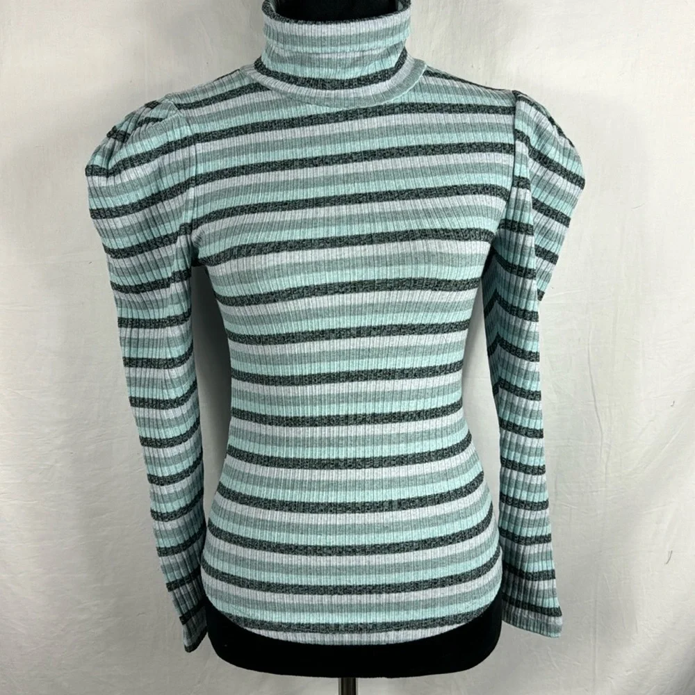 Maeve by Anthropology Blue Stripes Turtleneck